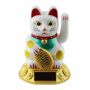 Agitando gato chino - Maneki neko - solar base oval - 10,5 cm - blanco