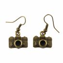 Earrings - camera - old gold