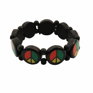 Wooden Wristband - Peace - red-green-yellow