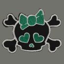 Aufnäher - Totenkopf mit Herz - schwarz-grün - Patch