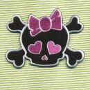 Aufnäher - Totenkopf mit Herz - schwarz-pink - Patch