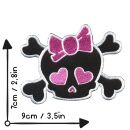 Aufnäher - Totenkopf mit Herz - schwarz-pink - Patch