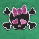 Aufnäher - Totenkopf mit Herz - schwarz-pink - Patch