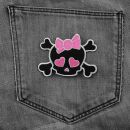 Aufnäher - Totenkopf mit Herz - schwarz-pink - Patch