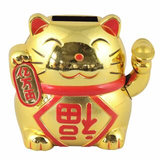 Agitando gato chino - Maneki neko - solar - 9,5 cm - oro