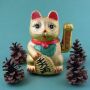 Agitando gato chino - Maneki neko de carámica - 17 cm - oro