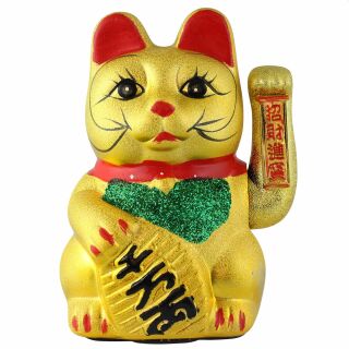 Agitando gato chino - Maneki neko de carámica - 22 cm - oro