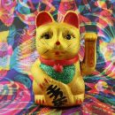 Glückskatze - Maneki-neko - Winkekatze aus Keramik - 22 cm - gold