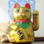 Lucky cat made of ceramic - Maneki Neko - Waving cat - 22 cm - gold