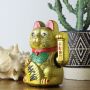 Agitando gato chino - Maneki neko de carámica - 22 cm - oro