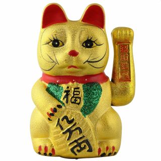 Gatto della fortuna - Gatto cinese - Maneki neko in ceramica - 26 cm - oro