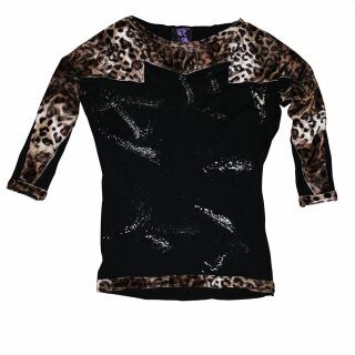 Lady Shirt with 3-4 sleeved and leopard fur - black