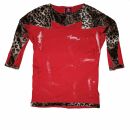 Lady Shirt with 3-4 sleeved and leopard fur - red