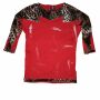 Lady Shirt with 3-4 sleeved and leopard fur - red
