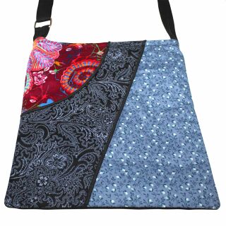 Cloth bag - Three different Floral Designs - red, black, blue - Sling bag