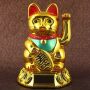 Agitando gato chino - Maneki neko - solar base redonda - 18 cm - oro