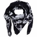 Cotton Scarf - skull pirate with bones - black - white - squared kerchief