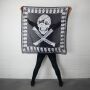 Cotton Scarf - skull pirate with bones - black - white - squared kerchief