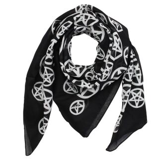 Cotton Scarf - pentagram - black-white - squared kerchief