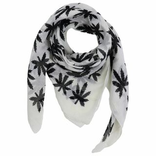 Cotton Scarf - cannabis leaf medium -  white - black - squared kerchief