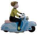 Giocattolo di latta - Giocattolo depoca - ragazza in scooter - blu - azzurro