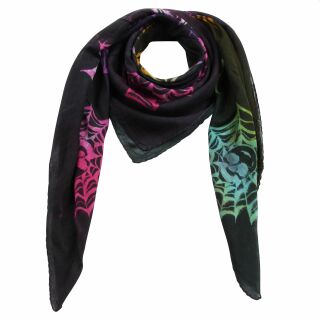 Sciarpa di cotone - teschi con ragnatela nera - cravatta tinta - foulard quadrato