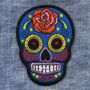 Aufnäher - Totenkopf Mexico mit Rose - blau-orange - Patch