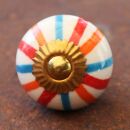 Ceramic door knob shabby chic - Stripes - orange-red-blue