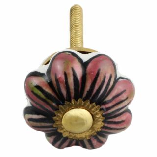 Möbelknauf aus Keramik Shabby Chic Rosette klein - Blume - schwarz-rosa