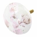 Ceramic door knob shabby chic flat - marbled - white-magenta-grey