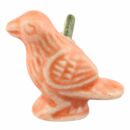 Pomello in ceramica shabby chic - Uccello - arancione chiaro