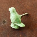 Pomello in ceramica shabby chic - Uccello - verde chiaro