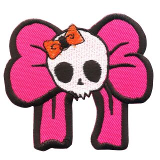 Aufnäher - Totenkopf mit Schleife - pink-rot - Patch