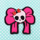 Patch - teschio con fiocco - rosa-rosso - toppa