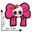 Aufnäher - Totenkopf mit Schleife - pink-rot - Patch