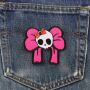 Patch - teschio con fiocco - rosa-rosso - toppa