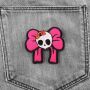 Patch - teschio con fiocco - rosa-rosso - toppa