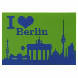 Postkarte - I love Berlin mit Silhouette Sehenswürdigkeiten - grün-blau