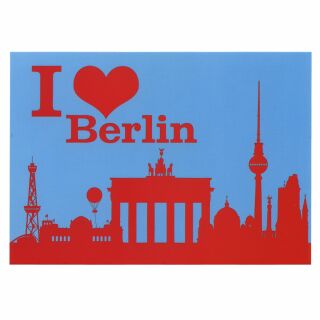 Postcard - I love Berlin with Silhouette of Berlin sights- red-blue