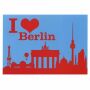 Postkarte - I love Berlin mit Silhouette Sehenswürdigkeiten - rot-blau