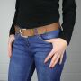 Leather belt - Buckle free belt - light-brown - 4 cm - all sizes