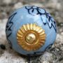 Ceramic door knob shabby chic - Flower 17 - light blue-dark blue