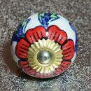 Ceramic door knob shabby chic - Flower 20 - red-blue-green