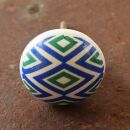 Pomello in ceramica shabby chic conico - Rombon - blu-verde