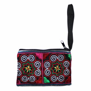 Zipper Purse made of cotton - Hmong textil art - pattern 01 - Pocket
