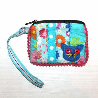 Zipper Purse made of cotton - Cat - Patchwork Pattern 01 - Pocket