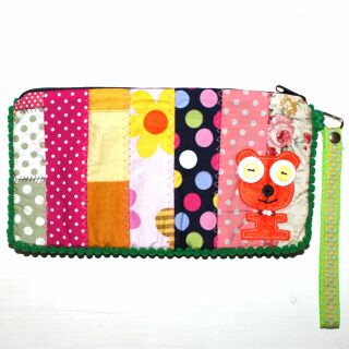 Pencil case made of cotton - Teddy small - Patchwork Pattern 04 - Pocket
