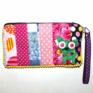 Pencil case made of cotton - Cat small - Patchwork Pattern 02 - Pocket