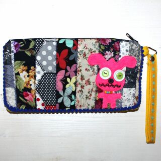 Pencil case made of cotton - Horror Bunny small - Patchwork Pattern 01 - Pocket