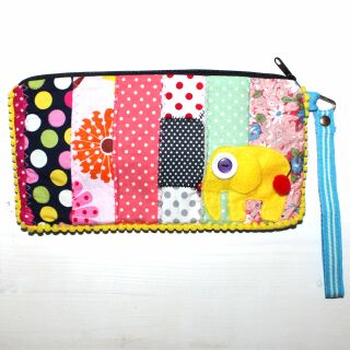 Pencil case made of cotton - Elefant small - Patchwork Pattern 03 - Pocket